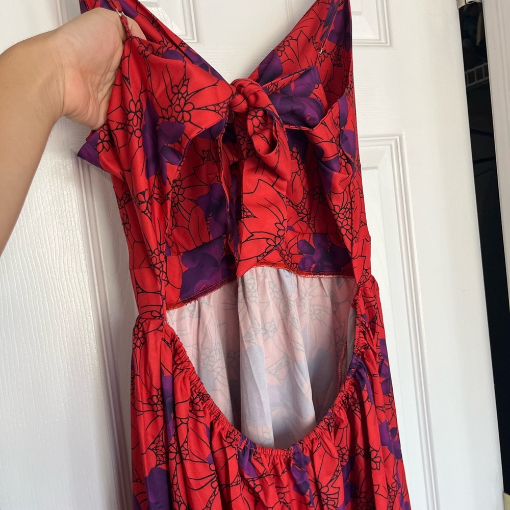 Floral Red and Purple keyhole Tie Back/ Back-less Maxi Dress - Picture 6 of 7